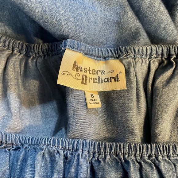 #0246 Hester & Orchard Denim Blue Ruffled Relaxed Blouse w/ Tassels-S - Picture 6 of 8